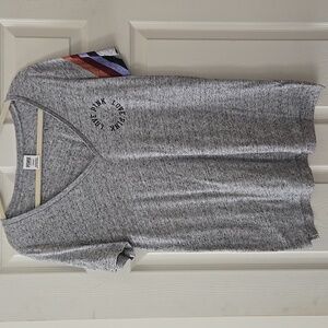 NWOT PINK Victoria's Secret Heathered Gray Tshirt Striped Sleeve